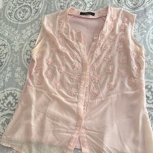 Weekend Max Mara Light Pink Sleeveless Embroidered Blouse